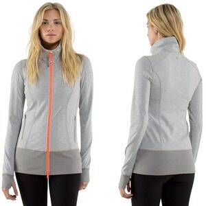 Lululemon Nice Asana Jacket Gray with Neon Orange Zipper Size 4